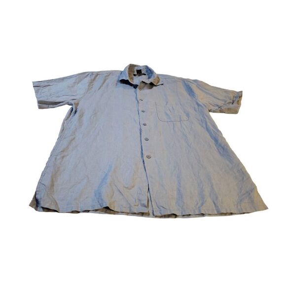 Pronto Uomo 100% Linen Short Sleeve  Button Down Shirt Blue Size L Designer - Picture 4 of 15